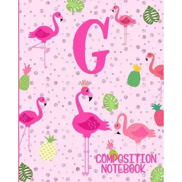 Composition Notebook G: Pink Flamingo Initial G Composition Wide Ruled Notebook