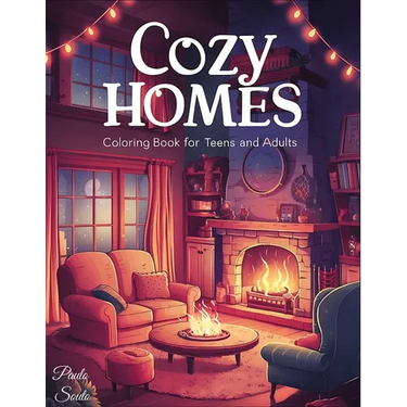 Cozy Homes: Coloring Book for Adults and Teens with Calm and Cozy Spaces with Cute Animals for Relaxation & Stress Relief