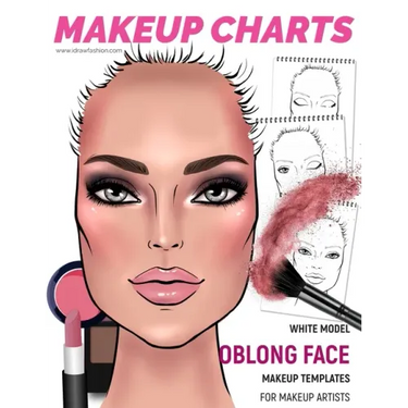 Makeup Charts - Face Charts for Makeup Artists: White Model - OBLONG face shape