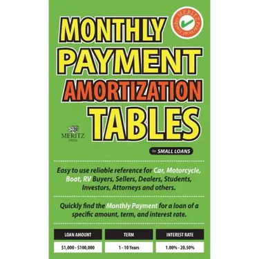 Monthly Payment Amortization Tables for Small Loans: Simple and Easy to Use Reference for Car and Home Buyers and Sellers, Students, Investors, Car De