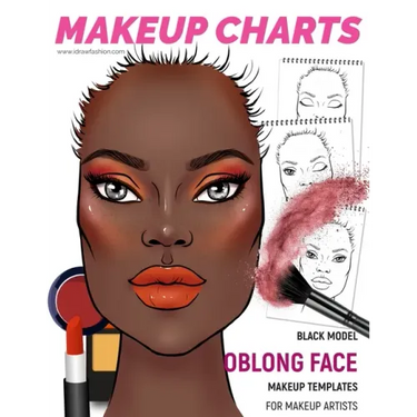 Makeup Charts - Face Charts for Makeup Artists: Black Model - OBLONG face shape