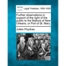 Further Observations in Support of the Right of the Public to the Batture of New Orleans, or Port of St. Mary.