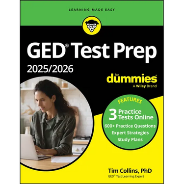 GED Test Prep 2025/2026 for Dummies: Book + 3 Practice Tests Online