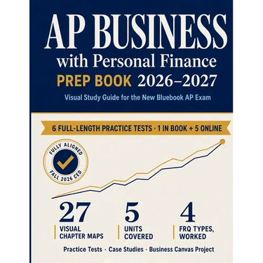 AP Business with Personal Finance Prep Book 2026-2027: Visual Study Guide for the New Bluebook AP Exam with Practice Tests, Case Studies, MCQs, FRQs,