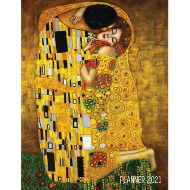 Gustav Klimt Planner 2021: The Kiss Daily Organizer (12 Months) Romantic Gold Art Nouveau / Jugendstil Painting For Family Use, Office Work, Meet
