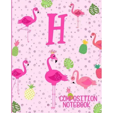 Composition Notebook H: Pink Flamingo Initial H Composition Wide Ruled Notebook