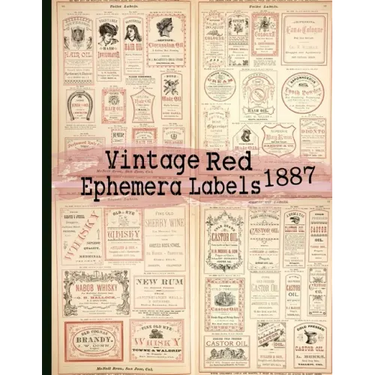 Vintage Red Ephemera Labels 1887: Vintage Labels Ephemera Series