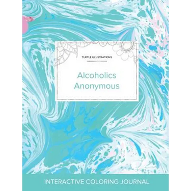 Adult Coloring Journal: Alcoholics Anonymous (Turtle Illustrations, Turquoise Marble)