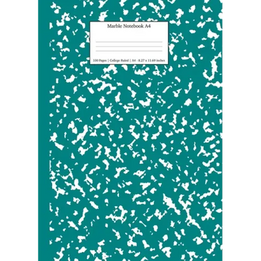 Marble Notebook A4: Teal Marble College Ruled Journal