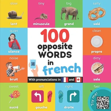100 opposite words in french: Bilingual picture book for kids: english / french with pronunciations