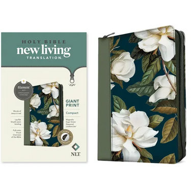 NLT Compact Giant Print Zipper Bible, Filament Enabled (Leatherlike, Magnolia Sage Green, Indexed, Red Letter)