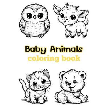 Baby Animals coloring book: Children's coloring pages + word search puzzles
