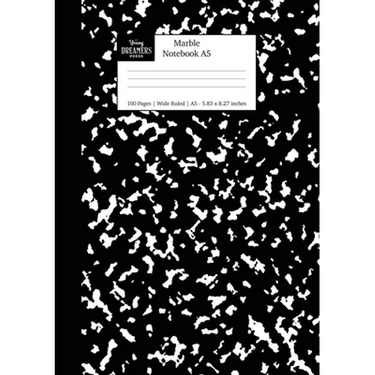 Marble Notebook A5: Black Marble Wide Rule Journal
