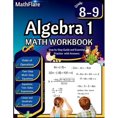 Algebra 1 Workbook 8th and 9th Grade: Grade 8-9 Algebra 1 Workbook, Standard Linear Equations, Quadratic Equations, Order of Operations, Two-Step, Mul