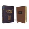 Niv, the Grace and Truth Study Bible (Trustworthy and Practical Insights), Large Print, Leathersoft, Brown, Red Letter, Comfort Print