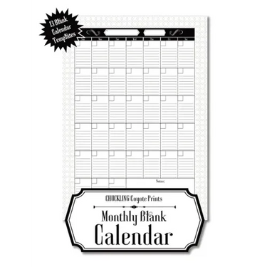 Monthly Blank Calendar: 8.5x11 Undated Calendar Fillable Templates for Office, School or Home, Sun-Sat, Pages For Notes And To-Do Agenda