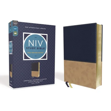 NIV Study Bible, Fully Revised Edition, Leathersoft, Navy/Tan, Red Letter, Comfort Print