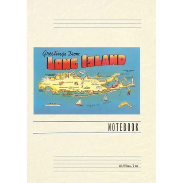 Vintage Lined Notebook Greetings from Long Island, New York, Map