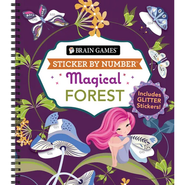 Brain Games - Sticker by Number: Magical Forest (20 Images to Sticker): Includes 2 Glitter Sticker Sheets to Complete Each Image!