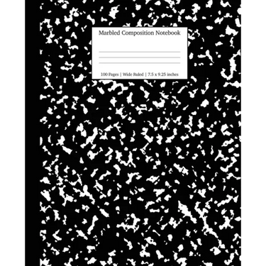 Marbled Composition Notebook: Black Marble Wide Ruled Paper Subject Book