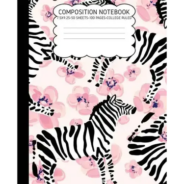 College Ruled Composition Notebook: Zebra Cute Composition Notebook College Rule 7.5 X 9.25 100 Pages
