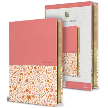 KJV Holy Bible, Large Print Handy Size Format, 2 Piece Pink Floral Leathersoft with Ribbon Marker, Red Letter