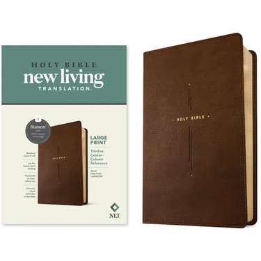 NLT Large Print Thinline Center-Column Reference Bible, Filament Enabled (Leatherlike, Brown Holy Cross, Red Letter)