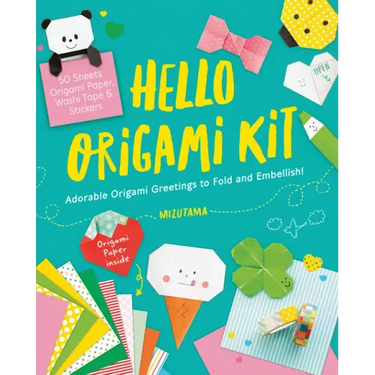 Hello Origami Kit: Adorable Origami Greetings to Fold and Embellish, Includes Paper, Washi Tape & Stickers