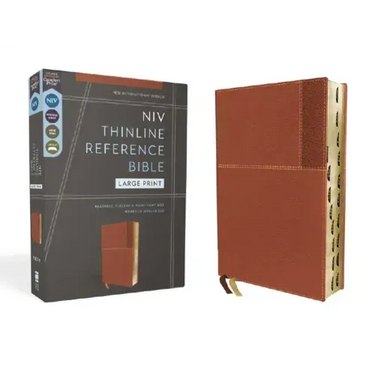 Niv, Thinline Reference Bible (Deep Study at a Portable Size), Large Print, Leathersoft, Brown, Red Letter, Thumb Indexed, Comfort Print