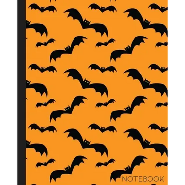 Notebook: Bat Composition Notebook with Orange and Black Halloween Theme- 7.5 x 9.25-110 Pages-Wide-Ruled- Perfect Gift for Hall