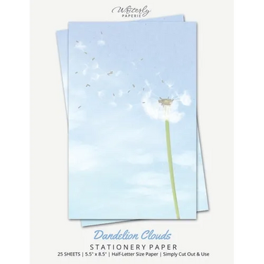Dandelion Clouds Stationery Paper: Half Letter Size Paper, Flower Themed, Letter Writing Paper, 25-sheets