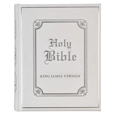 KJV Holy Bible, Classically Illustrated Heirloom Family Bible, Faux Leather Hardcover - Ribbon Markers, King James Version, White/Silver