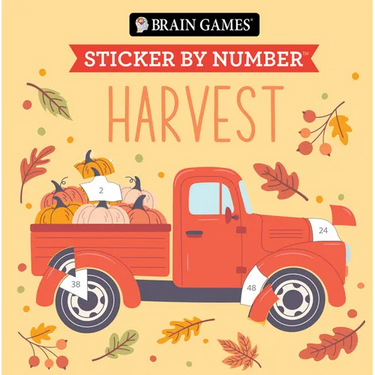 Brain Games - Sticker by Number Compact Edition: Harvest 7x7 Inches Cozy Fall Activity & Thanksgiving Gift, Travel Size Activity Book for Adults & Kid