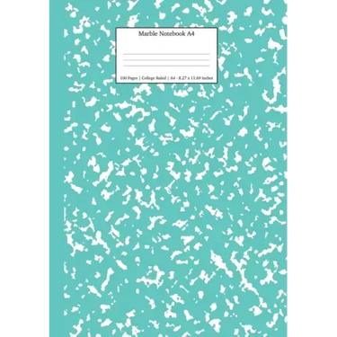 Marble Notebook A4: Turquoise Marble College Ruled Journal