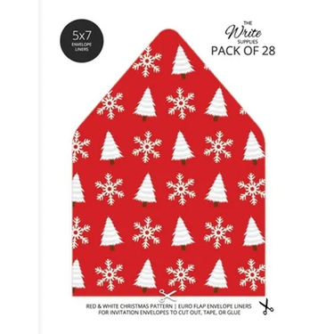 Christmas Pattern Envelope Liners Euro Flap 5x7 with Red & White Design: For Invitation Envelopes for Holidays, Birthdays, Weddings (28 Pack)