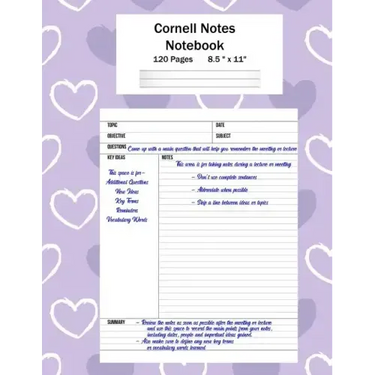 Cornell Notes Notebook: Note Taking System, For Students, Writers, Meetings, Lectures Large Size 8.5 x 11 (21.59 x 27.94 cm), Durable Matte Pu