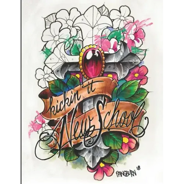 Kickin it New School: An adult coloring book of illustrative tattoo designs