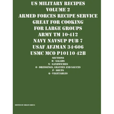 US Military Recipes Volume 2 Armed Forces Recipe Service Great for Cooking for Large Groups