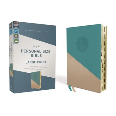 Niv, Personal Size Bible, Large Print, Leathersoft, Teal/Gold, Red Letter, Thumb Indexed, Comfort Print