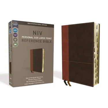 NIV, Personal Size Reference Bible, Large Print, Imitation Leather, Brown, Indexed, Red Letter Edition, Comfort Print