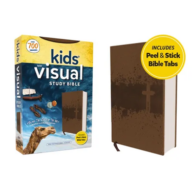 Niv, Kids' Visual Study Bible, Leathersoft, Bronze, Full Color Interior, Peel/Stick Bible Tabs: Explore the Story of the Bible---People, Places, and H