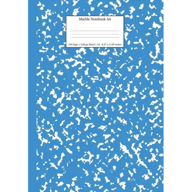 Marble Notebook A4: Blue Marble College Ruled Journal