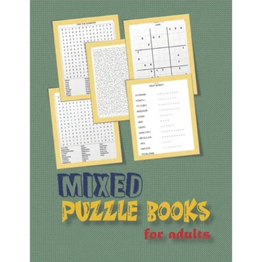 Mixed puzzle books for adults: word search, sudoku hard, Number searches, scramble, and mazes 8,5"x11" 106 pages