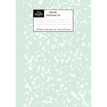 Marble Notebook A5: Mint Green Marble Wide Ruled Journal