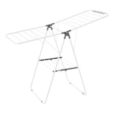 Clothes Drying Rack, 2-Tier Foldable Laundry Dryer Rack with Sock Clips & 21 Drying Rods, Metal Height Adjustable Drying Racks for Outdoor & Indoor, Free-Standing & Space-Saving Hanger, White