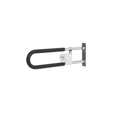 Toilet Safety Rail, 30 Inch U-Shaped Handicap Grab Bar, Foldable Senior Safety Pole, Flip Up Toilet Grab Bars with Anti-Slip Handle, 300 Lbs Load Capacity Security Handrail with Paper Holder