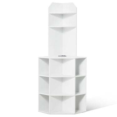 64" Corner Storage Cabinet with Charging Station Adjustable Shelves White