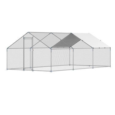 Metal Chicken Coop 9.8x19.6x6.5 ft Walk-in Chicken Run with Cover Spire Roof