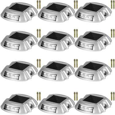 Driveway Lights 12-Pack Solar Driveway Lights Bright White with Screws Solar Deck Lights Outdoor Waterproof Wireless Dock Lights 6 LEDs for Path Warning Garden Walkway Sidewalk Steps