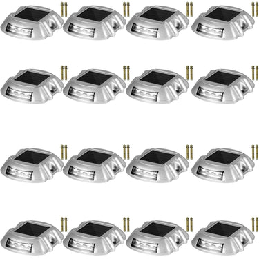 Driveway Lights 16-Pack Solar Driveway Lights Bright White with Screw Solar Deck Lights Outdoor Waterproof Wireless Dock Lights 6 LEDs for Path Warning Garden Walkway Sidewalk Steps